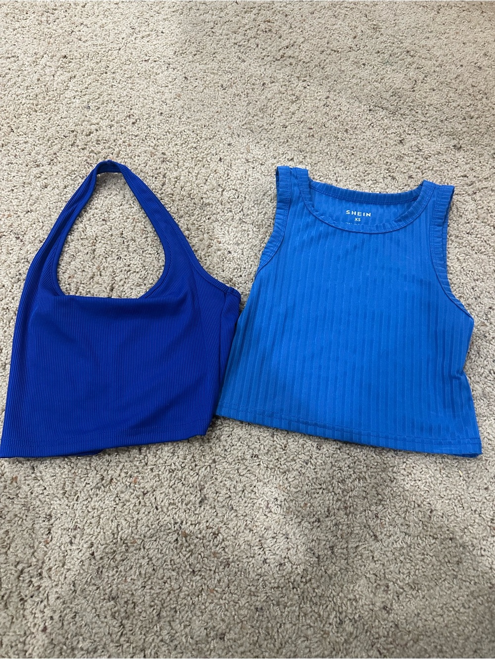 SHEIN Blue Ribbed Crop Top Bundle XS Tank Top & Halter Bralette Y2K